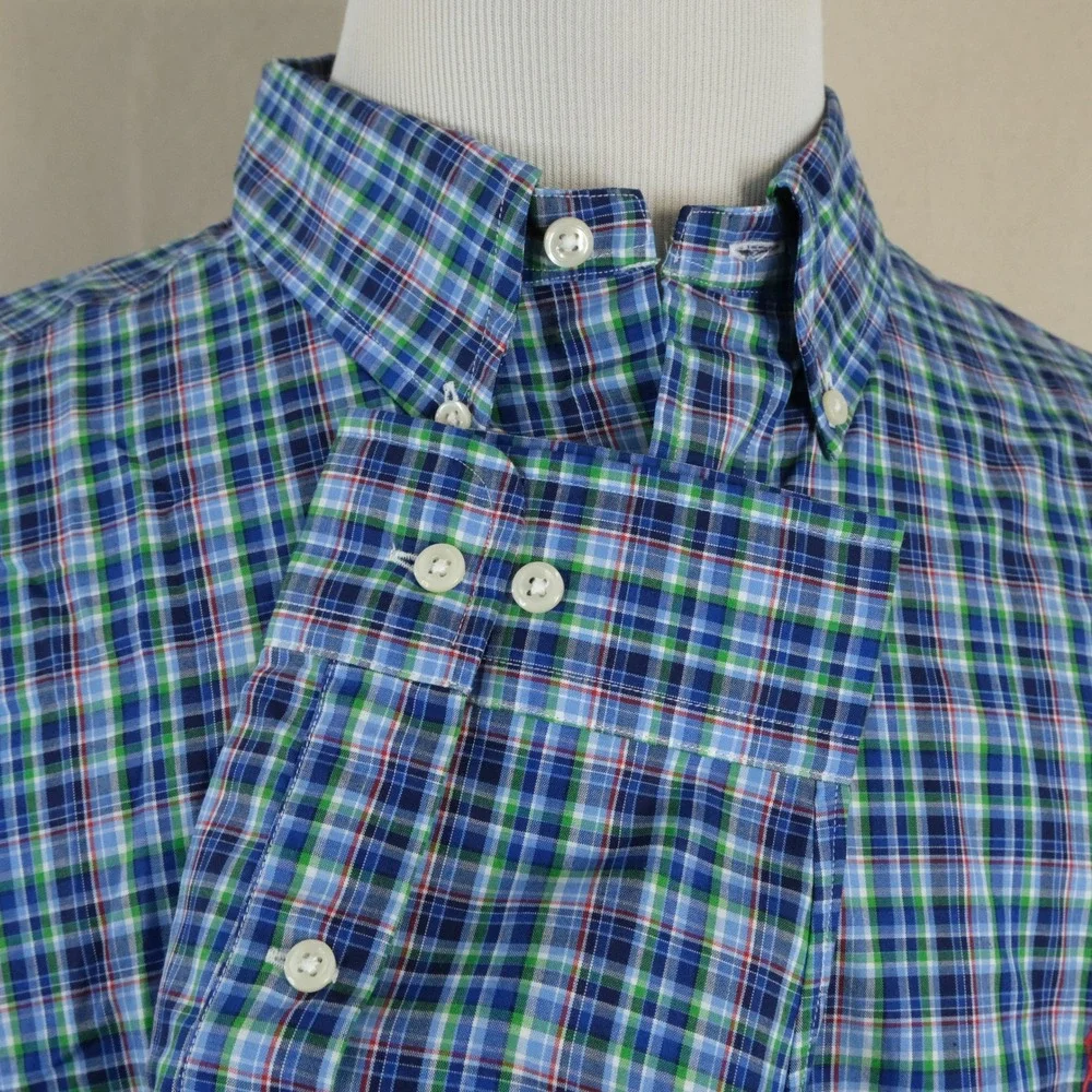 Polo Ralph Lauren XL Classic Fit Button Down Blue Green Plaid 100% Cotton Mens